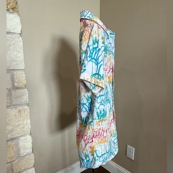 Mens JUST ATTITUDE Short Sleeve Button Down Graffiti Shirt, EUC! - Picture 2 of 5